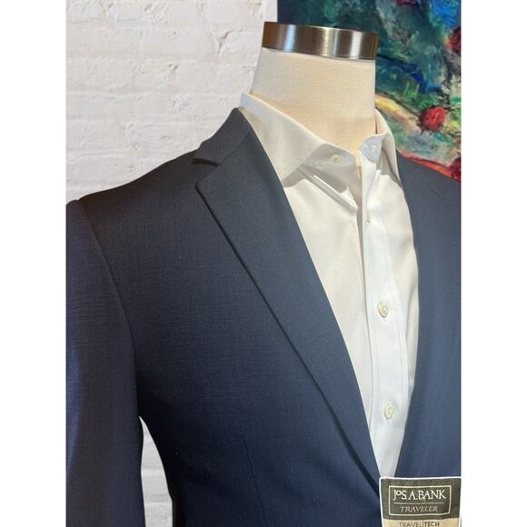 Jos A Bank Travel Tech Mens 38S Slim Navy Blue Blazer Jacket Textured - Picture 4 of 14